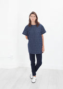 Quilted Mesh Mini Dress in Navy