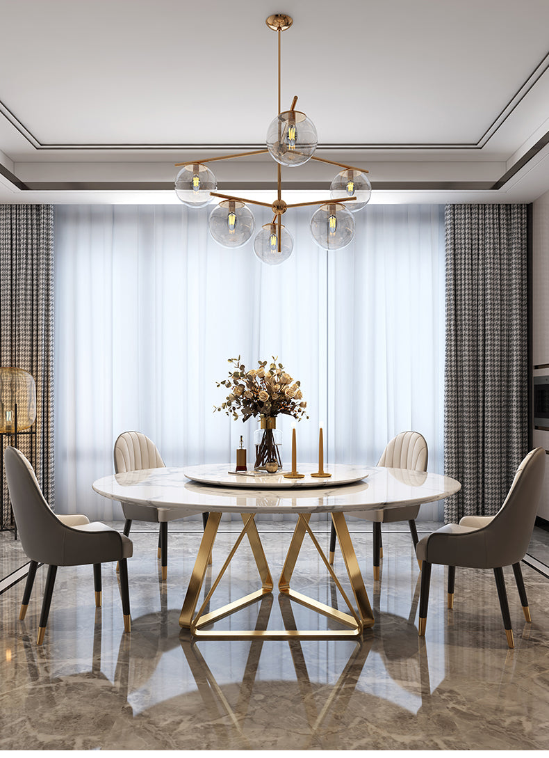 Hong Kong-style light luxury ins wind marble round Nordic dining table dining table with turntable modern minimalist round table and chair combination