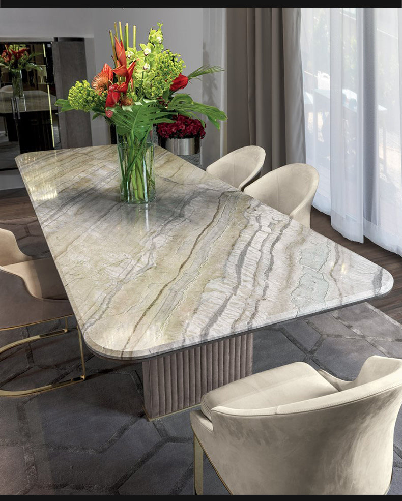 Italian post-modern   luxury minimalist rectangular dining table marble villa size 6-person dining table and chair combination