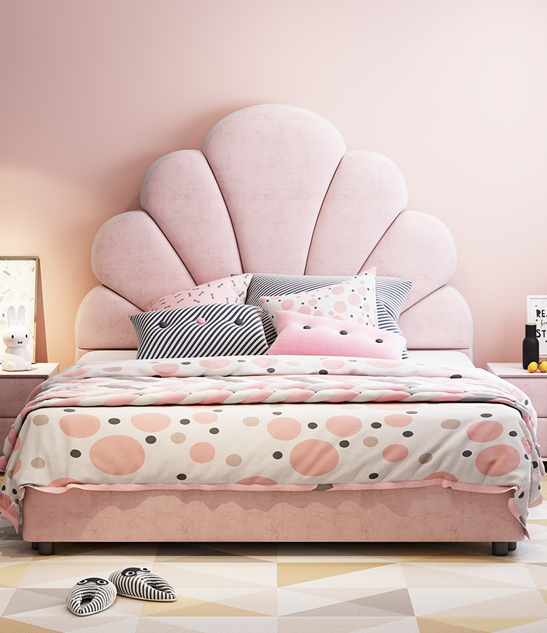 Pink children's bed girl princess dream ins net red 1.2 meters 1.5 single children's room little girl girls bed