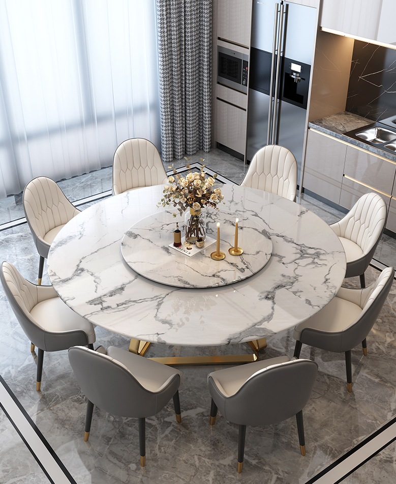 Hong Kong-style light luxury ins wind marble round Nordic dining table dining table with turntable modern minimalist round table and chair combination