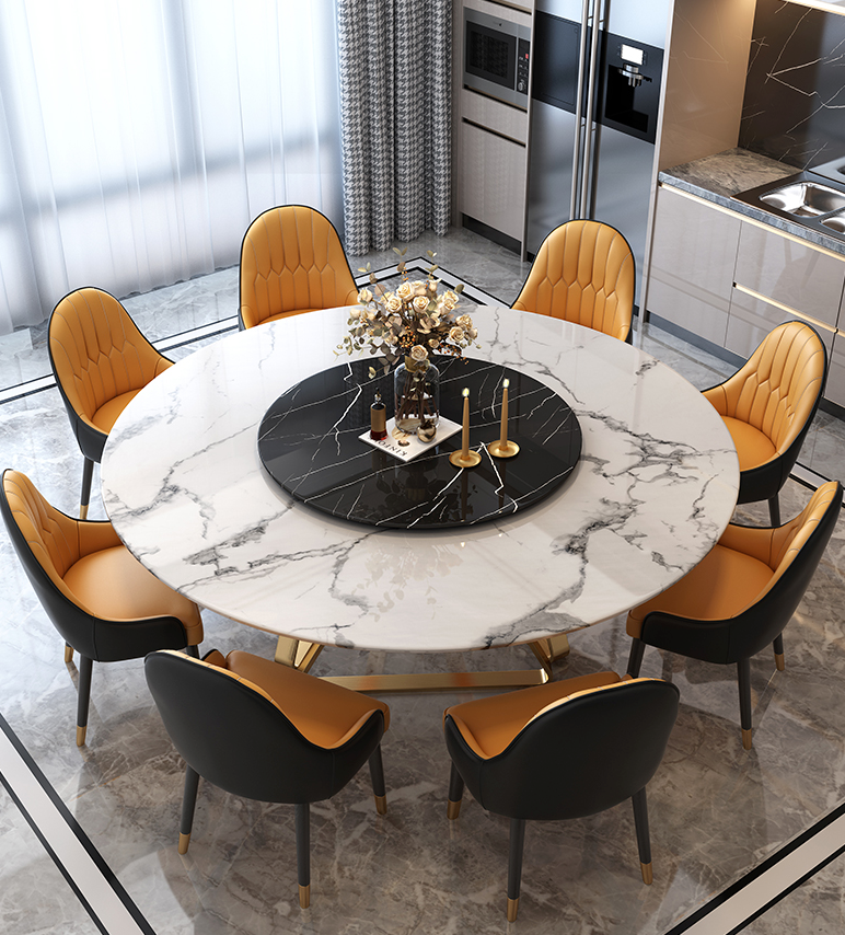 Hong Kong-style light luxury ins wind marble round Nordic dining table dining table with turntable modern minimalist round table and chair combination