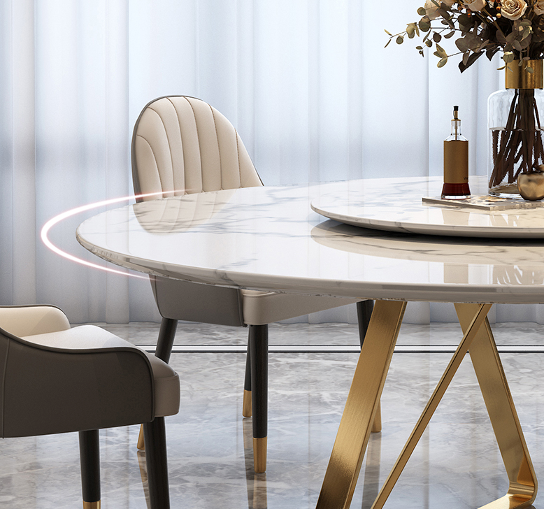 Hong Kong-style light luxury ins wind marble round Nordic dining table dining table with turntable modern minimalist round table and chair combination