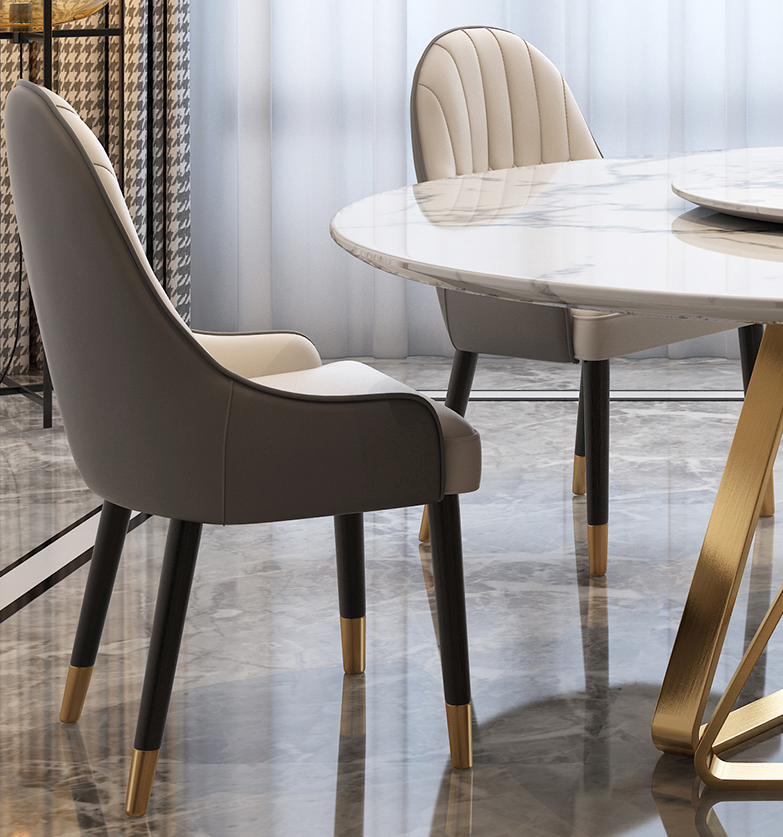 Hong Kong-style light luxury ins wind marble round Nordic dining table dining table with turntable modern minimalist round table and chair combination