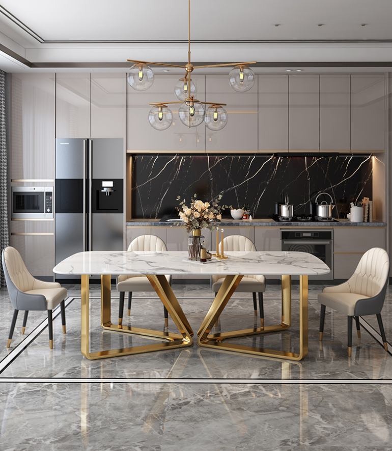 Castel Hong Kong style light luxury dining table marble rectangular Nordic dining table and chair combination simple modern dining table