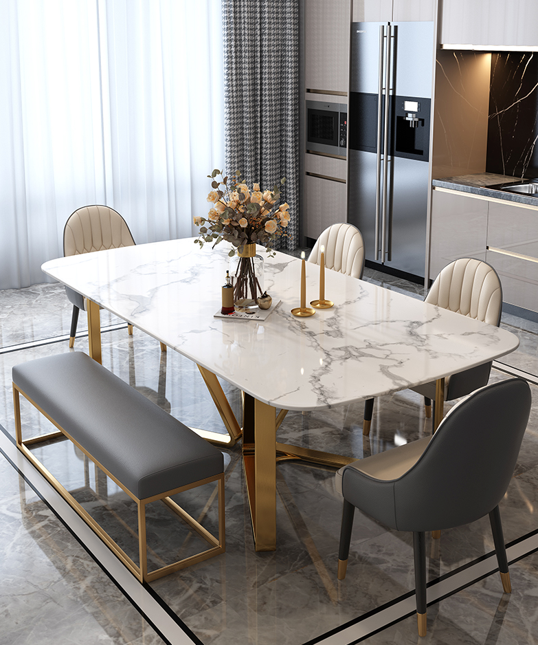 Castel Hong Kong style light luxury dining table marble rectangular Nordic dining table and chair combination simple modern dining table