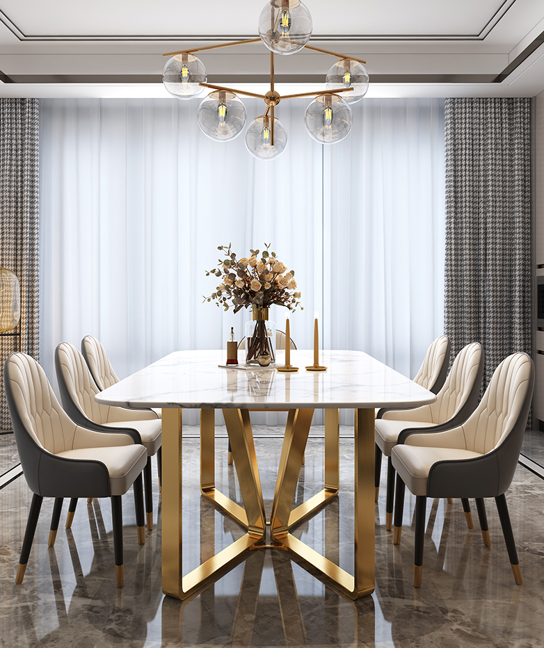 Castel Hong Kong style light luxury dining table marble rectangular Nordic dining table and chair combination simple modern dining table