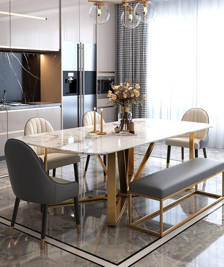 Castel Hong Kong style light luxury dining table marble rectangular Nordic dining table and chair combination simple modern dining table