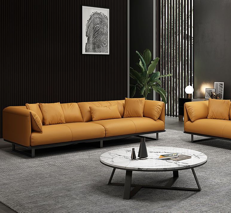 Italian light luxury leather sofa top layer cowhide small apartment three person four person leather sofa straight row living room decoration